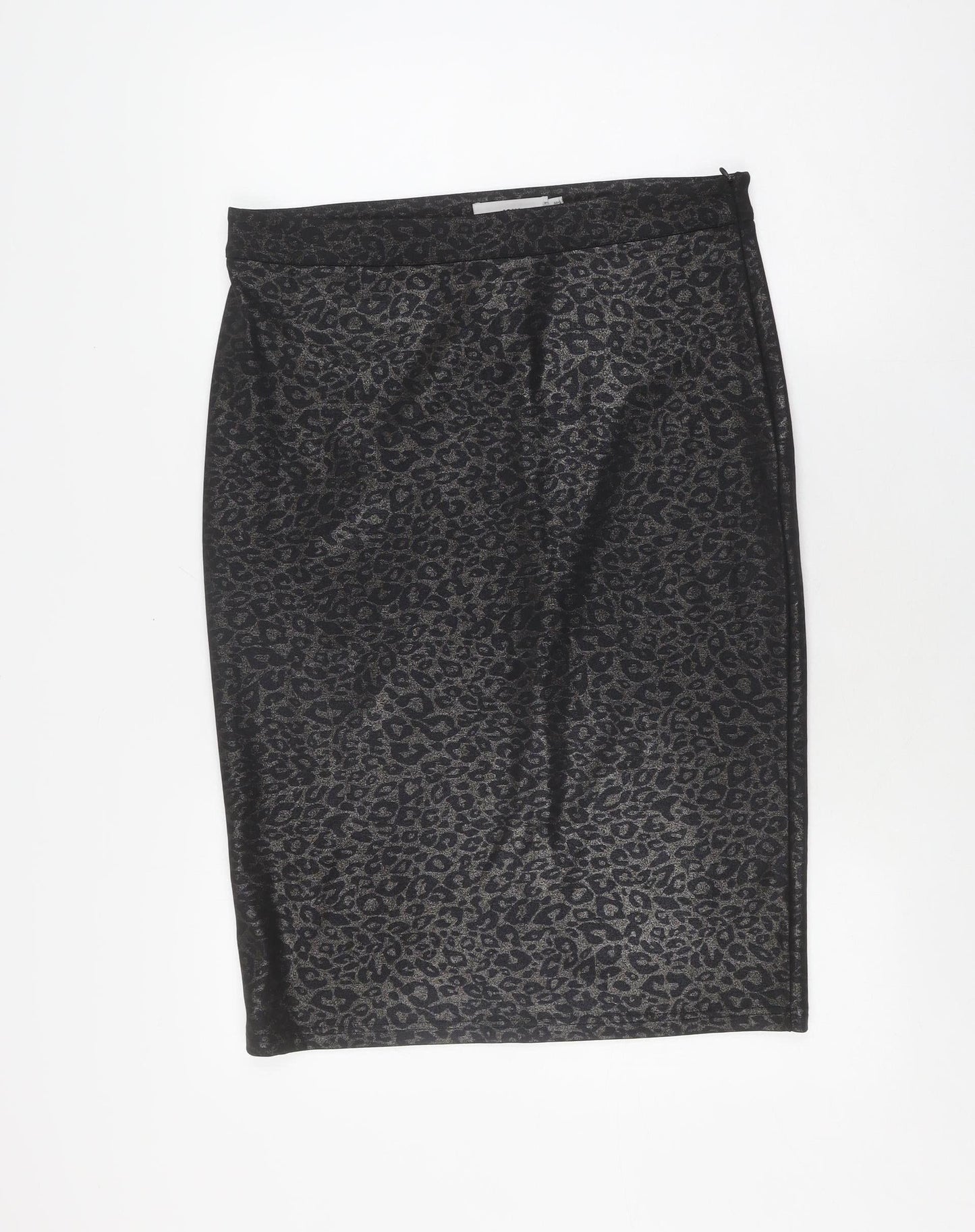 ICHI Women's Black Animal Print Pencil Skirt L