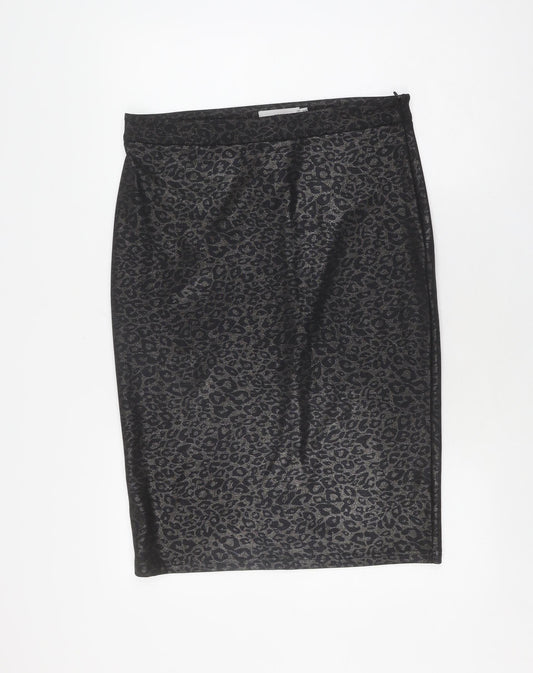 ICHI Women's Black Animal Print Pencil Skirt L