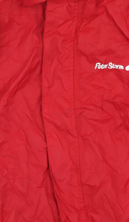 Close-up detail of Peter Storm girls’ red waterproof rain coat 9-10 years