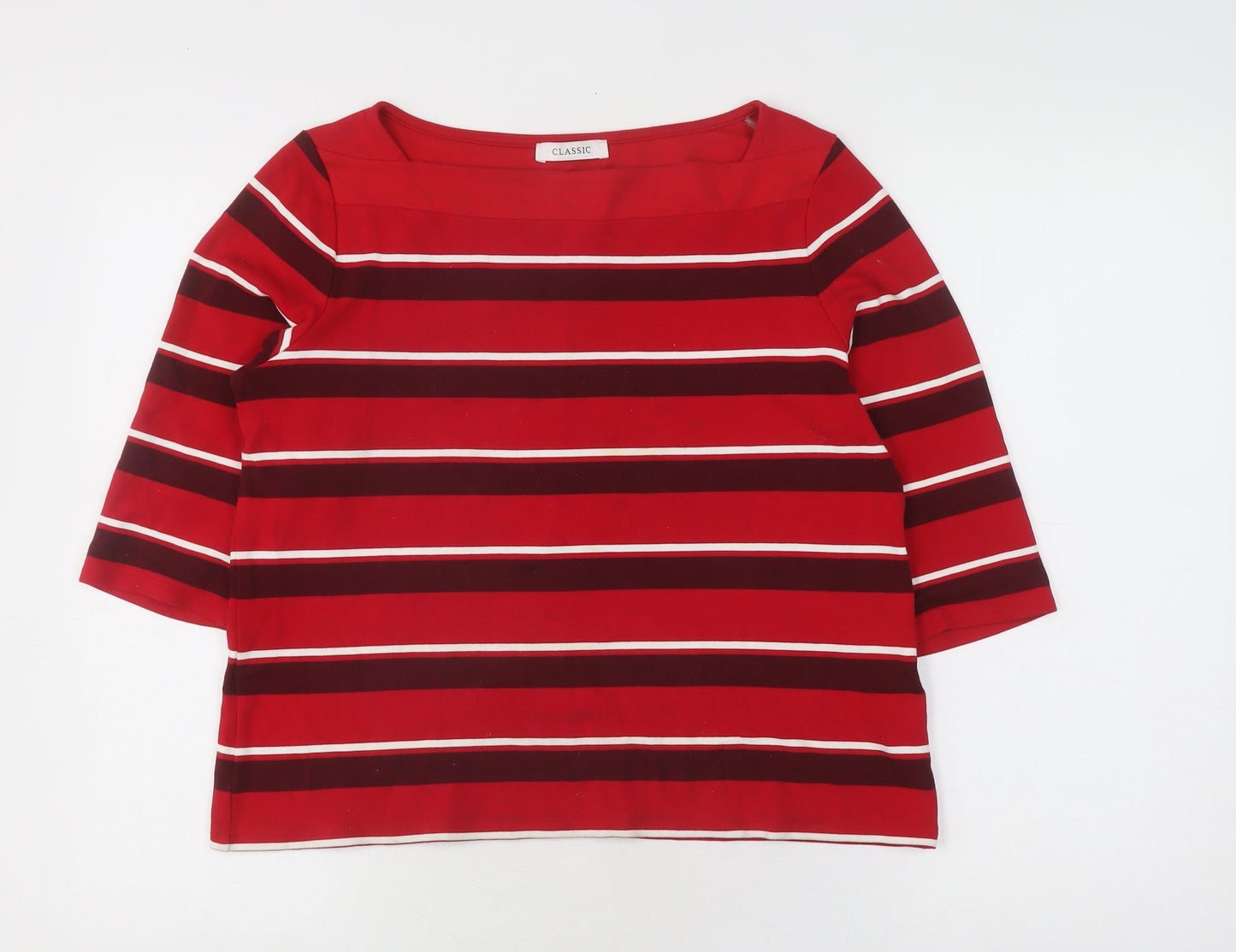 Marks and Spencer Women's Red Striped T-Shirt Size 14