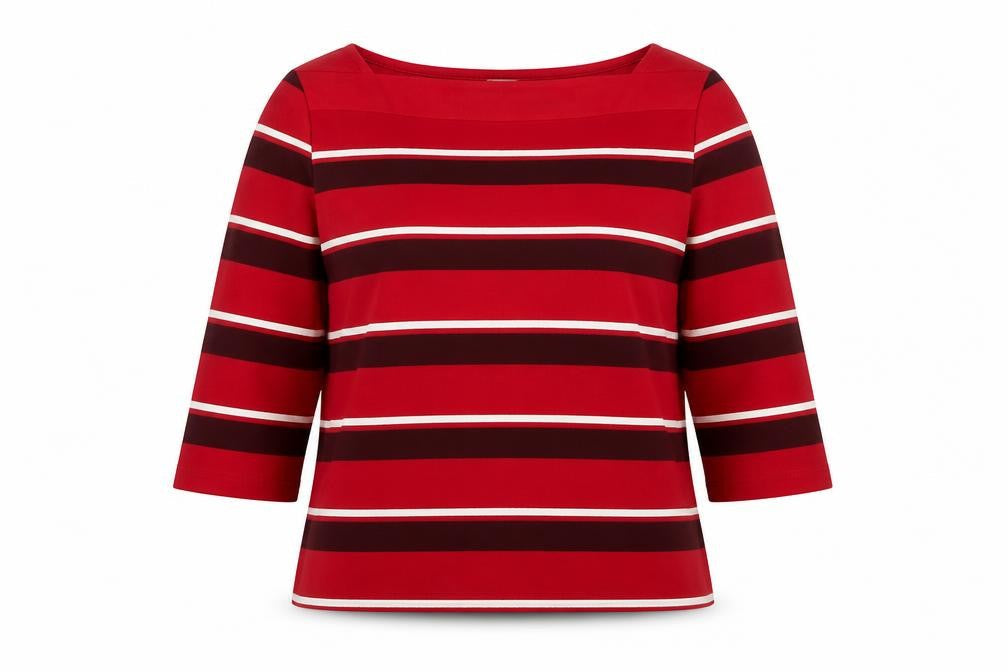 Marks & Spencer Women's Red Striped T-Shirt Size 14