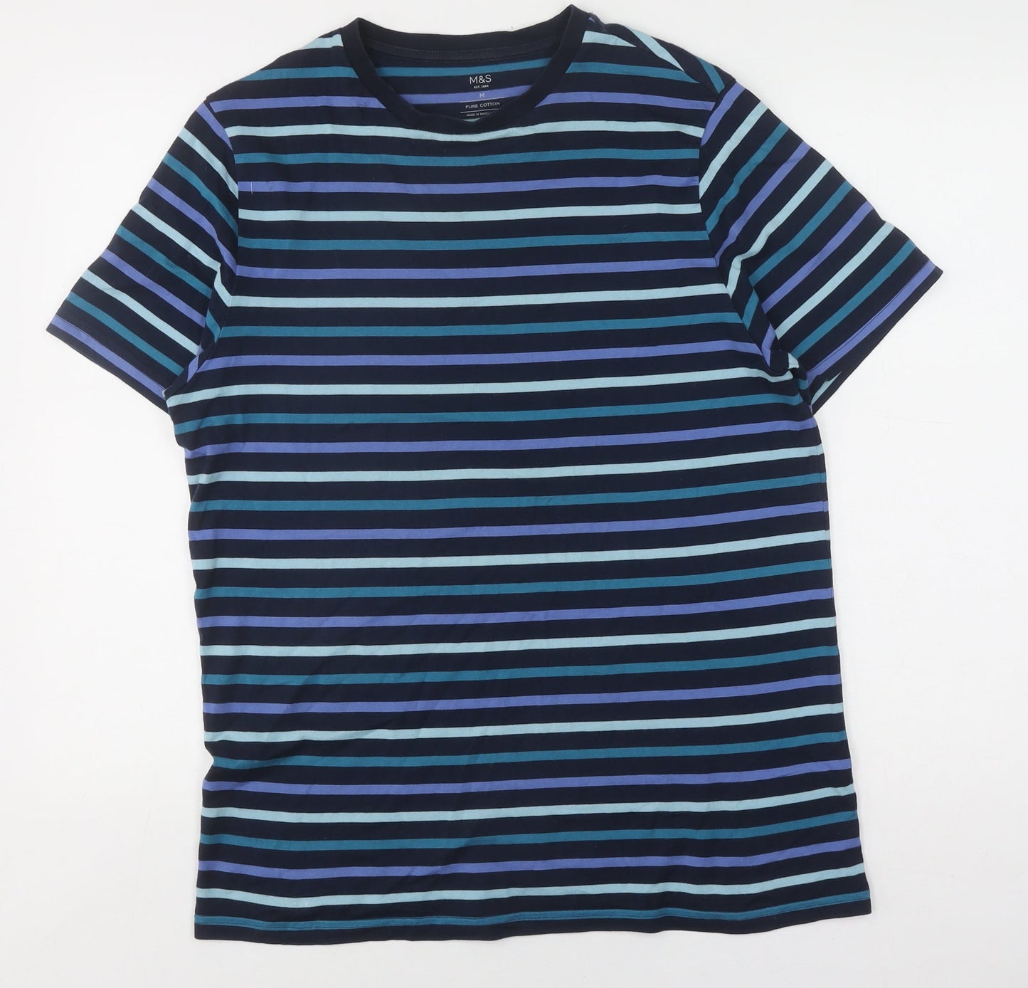 Marks and Spencer Unisex Multicoloured Striped M T-Shirt