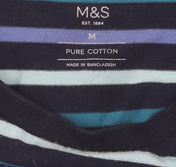 Marks and Spencer Unisex Multicoloured Striped M T-Shirt