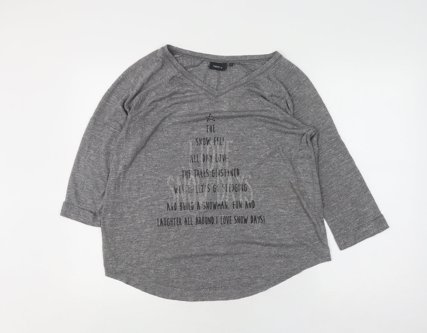 Next Women's Grey V-Neck Relaxed 3/4 Sleeve T-Shirt