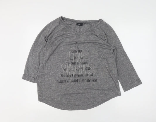 Next Women's Grey V-Neck Relaxed 3/4 Sleeve T-Shirt