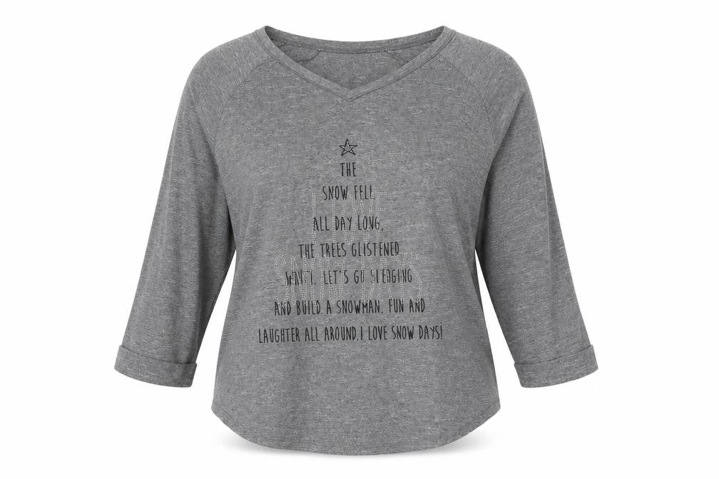Next Women's Grey V-Neck Relaxed 3/4 Sleeve T-Shirt