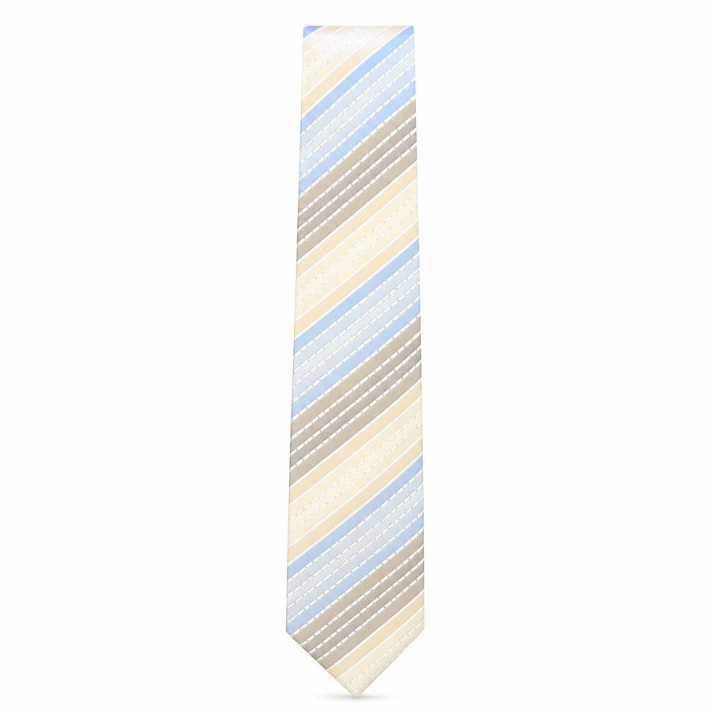 Thomas Nash Men's Silk Striped Tie in Beige and Blue