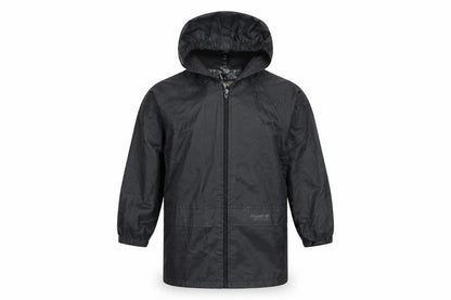 Front view of Regatta boys’ black windbreaker jacket 8 years lightweight