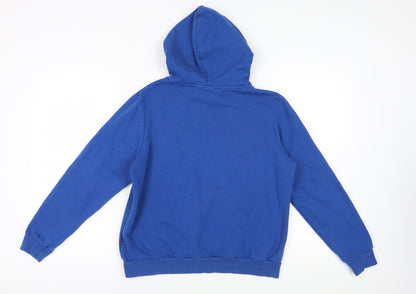 Back view of Puma boys’ blue pullover hoodie, size L, with logo
