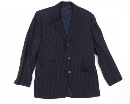 Additional front view of Jaeger Men's Blue 38S Suit Jacket, Striped Pattern