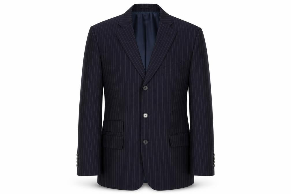 Jaeger Men's Blue 38S Suit Jacket, Striped Pattern