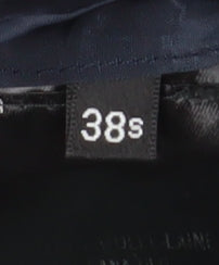 Brand and care label for Jaeger Men's Blue 38S Suit Jacket, Striped Pattern