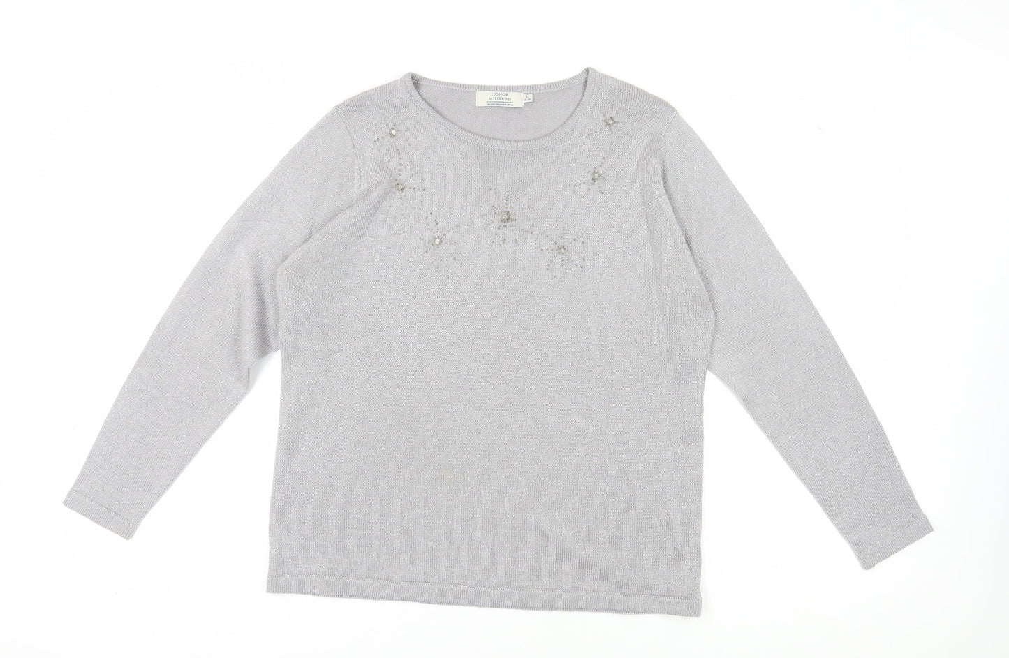Honor Millburn Women's Grey Beaded Pullover Jumper L