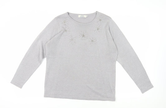 Honor Millburn Women's Grey Beaded Pullover Jumper L
