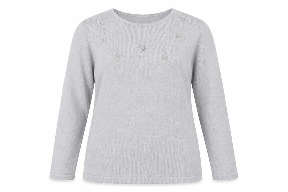 Honor Millburn Women's Grey Beaded Pullover Jumper L