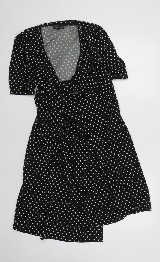 Warehouse Women's Black Polka Dot Wrap Dress Size 10