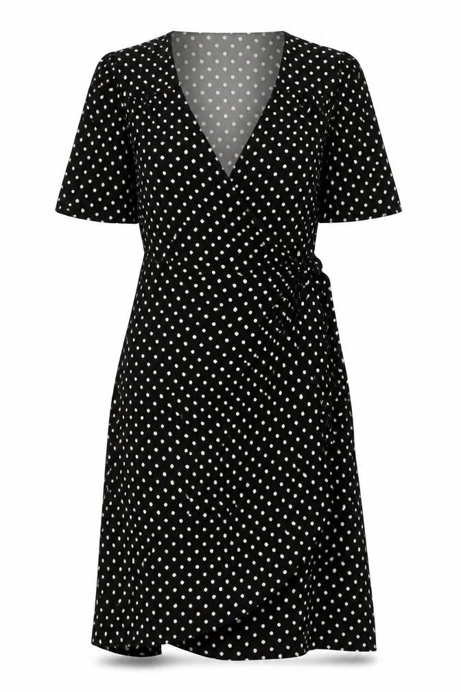 Warehouse Women's Black Polka Dot Wrap Dress Size 10