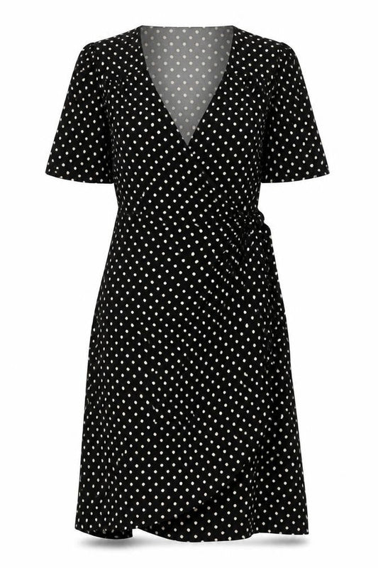 Warehouse Women's Black Polka Dot Wrap Dress Size 10