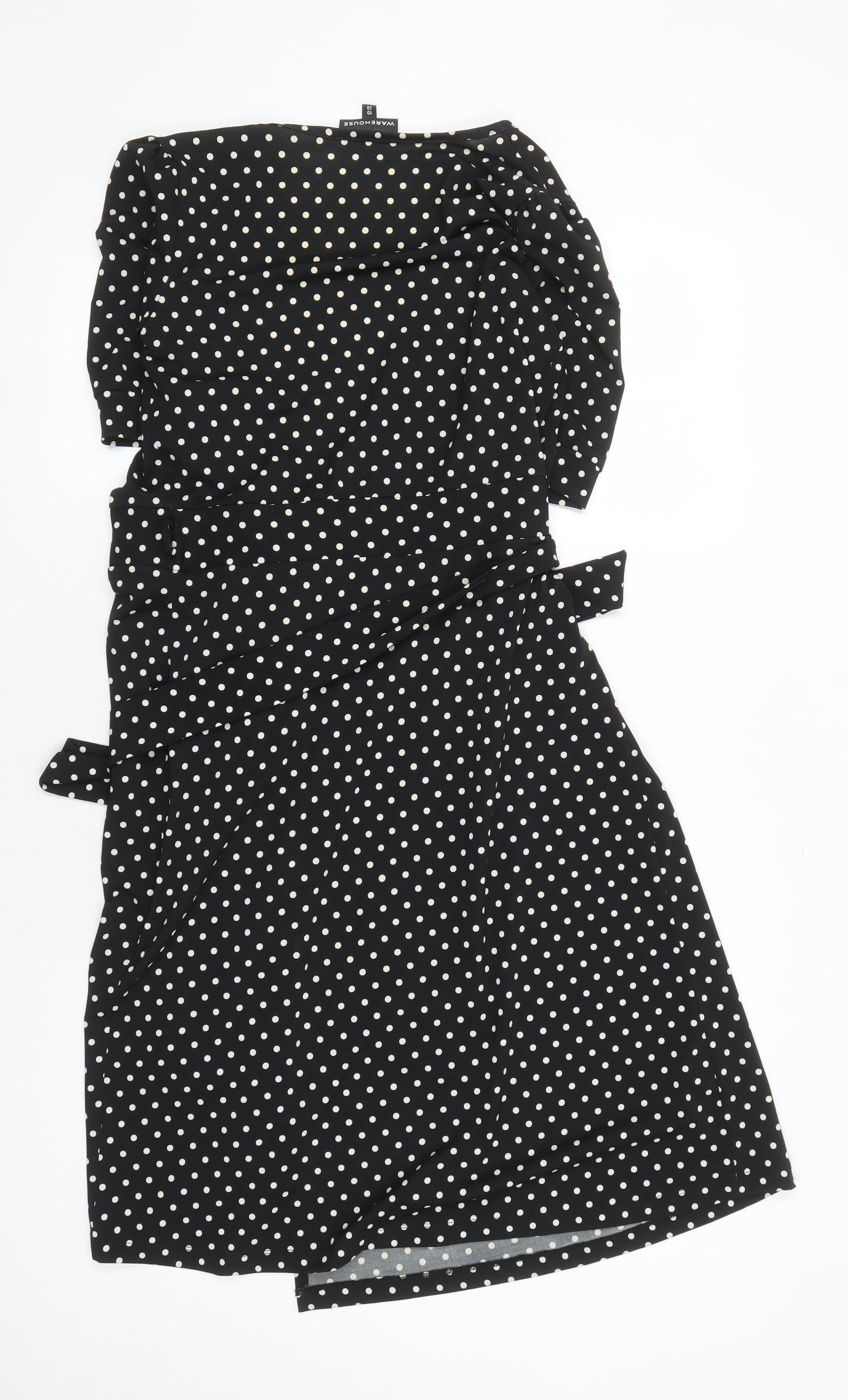 Warehouse Women's Black Polka Dot Wrap Dress Size 10