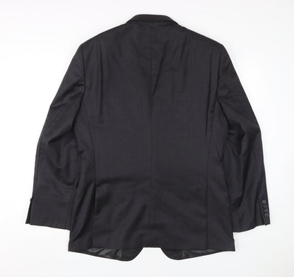 Back view of Jaeger Men's Black Wool Blazer, Size 42S, Formal Wear
