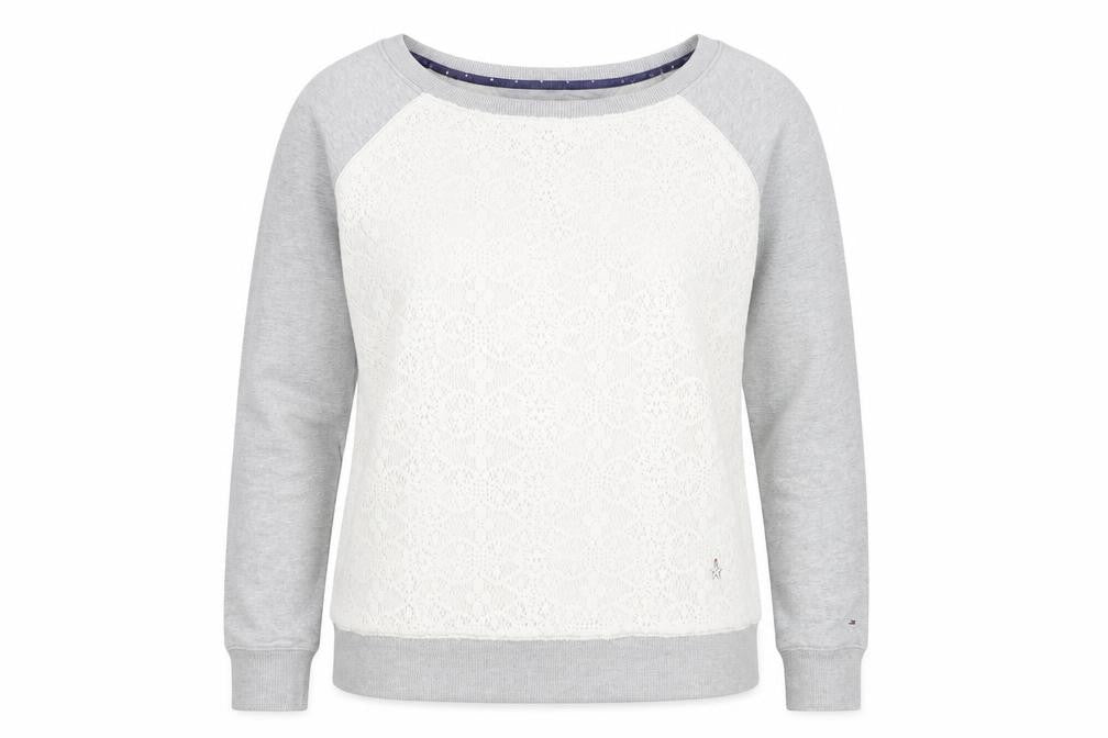 Hilfiger Denim Women's Grey Lace Pullover Sweatshirt L