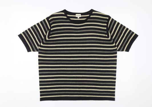 Viyella Unisex Striped Knit T-Shirt, M, Black/Beige