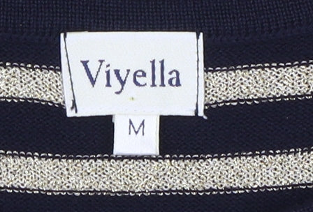 Viyella Unisex Striped Knit T-Shirt, M, Black/Beige