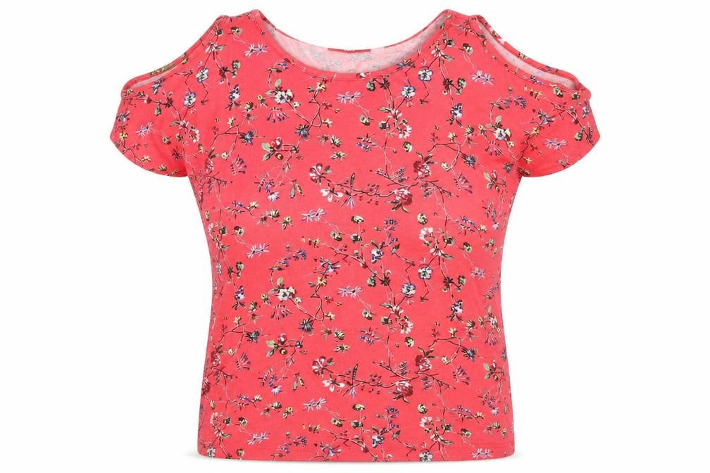 s.Oliver Women's Red Floral Cold Shoulder Top