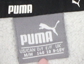 Close-up detail of Puma boys’ grey pullover hoodie 9-10 years sports