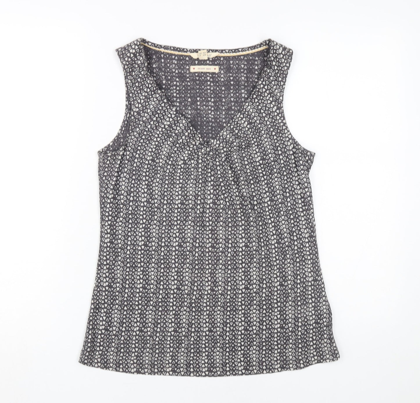 White Stuff Geometric Grey Linen Women's V-Neck Tank