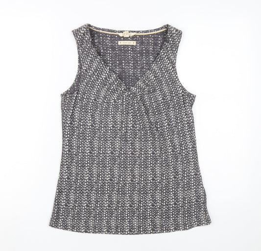 White Stuff Geometric Grey Linen Women's V-Neck Tank