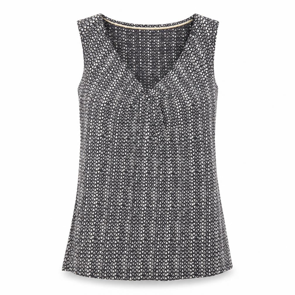 White Stuff Geometric Grey Linen Women's V-Neck Tank