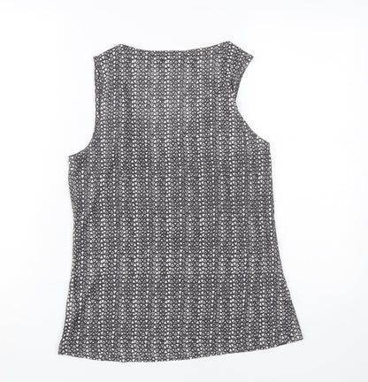 White Stuff Geometric Grey Linen Women's V-Neck Tank