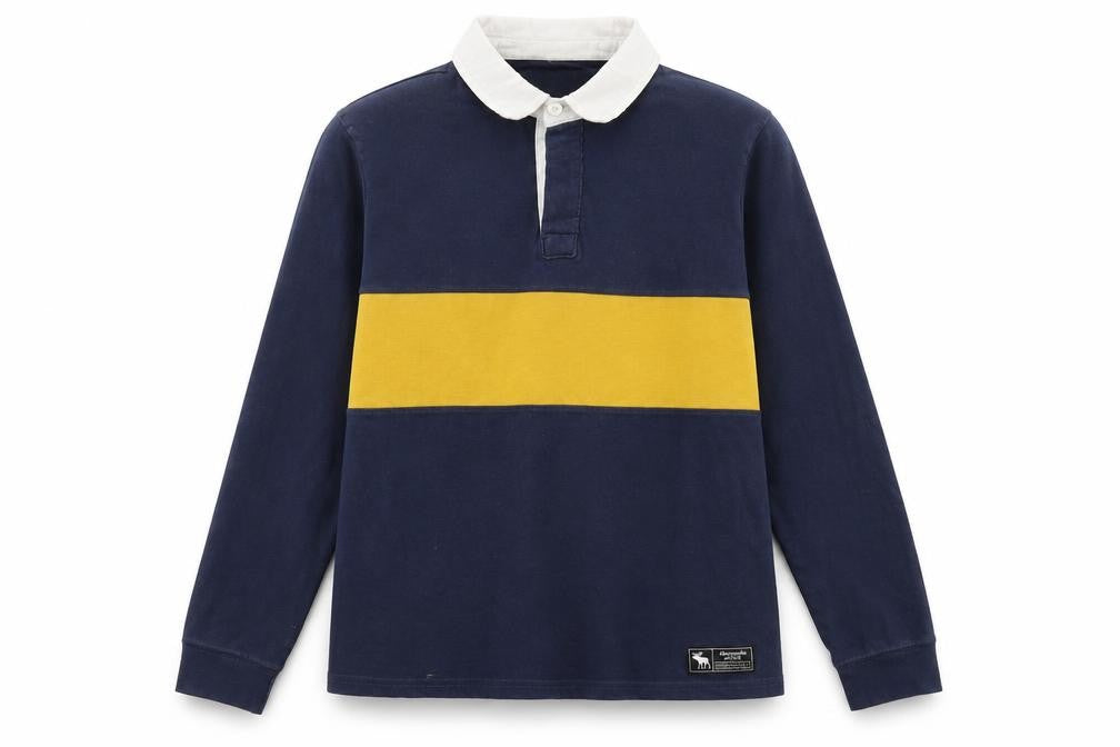 Abercrombie & Fitch Kids Boys Blue Polo Long Sleeve, Colourblock, 11-12 Years