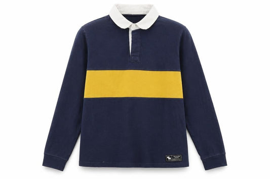 Abercrombie & Fitch Kids Boys Blue Polo Long Sleeve, Colourblock, 11-12 Years