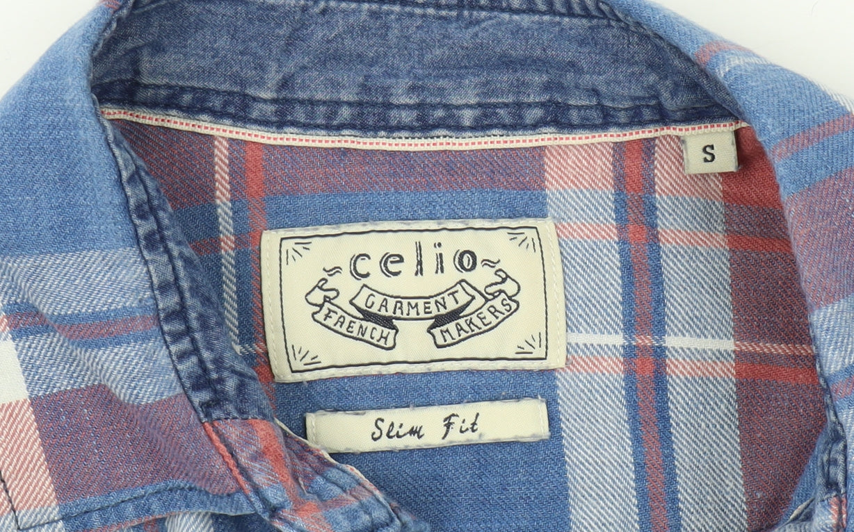 Celio Unisex Multicoloured Slim Plaid Button-Up Shirt S