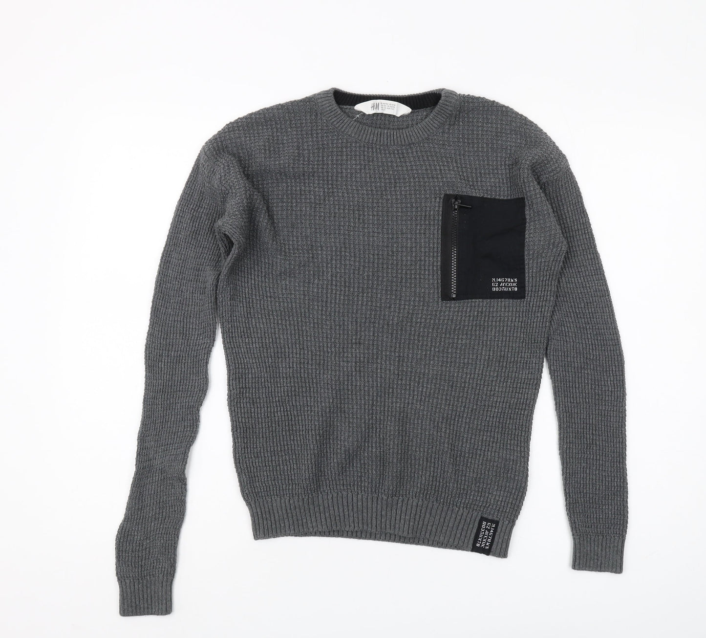 H&M Boys Grey Pullover Jumper, Size 12 Years, Crew Neck
