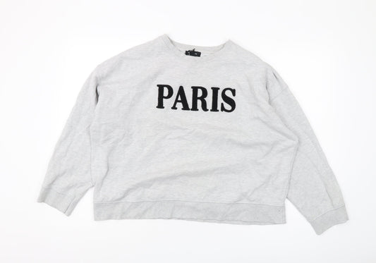New Look Women's Grey Paris Pullover Sweatshirt L