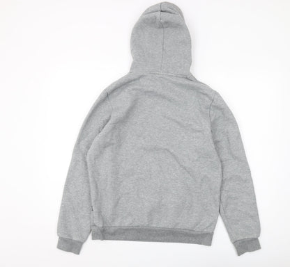 Back view of Puma Men's Grey Pullover Hoodie S with Logo Accents