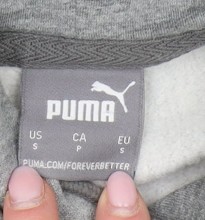 Close-up detail of Puma Men's Grey Pullover Hoodie S with Logo Accents