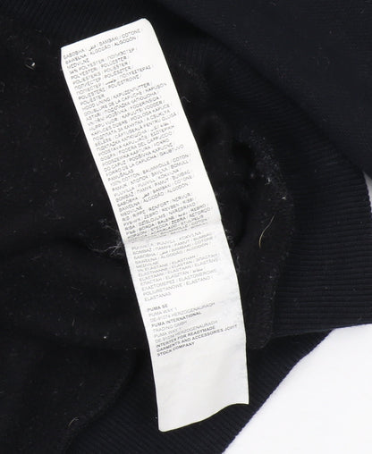 Brand and care label for Puma Men's Black Pullover Hoodie, size S