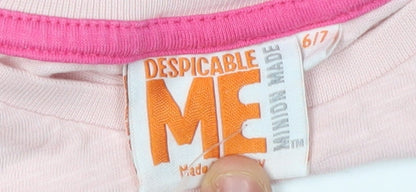 Close-up detail of Despicable Me girls’ pink minions t-shirt 6-7 years