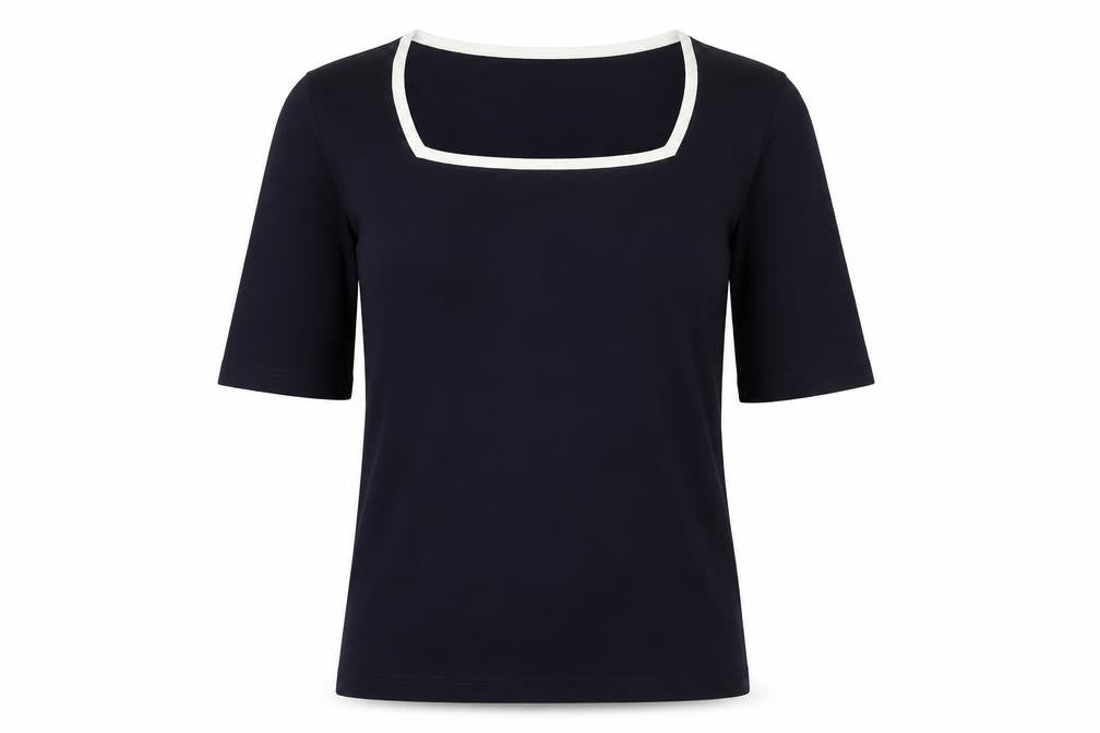 Daniel Hechter Women's Black Square Neck T-Shirt Size 10