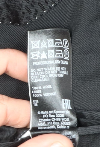 Brand and care label for Jaeger Men's Black 44 Long Wool Blazer