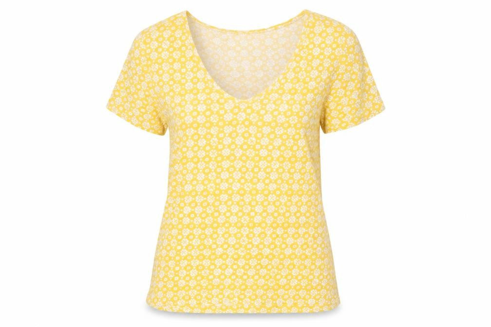 Laura Ashley Women's Yellow Floral V-Neck T-Shirt