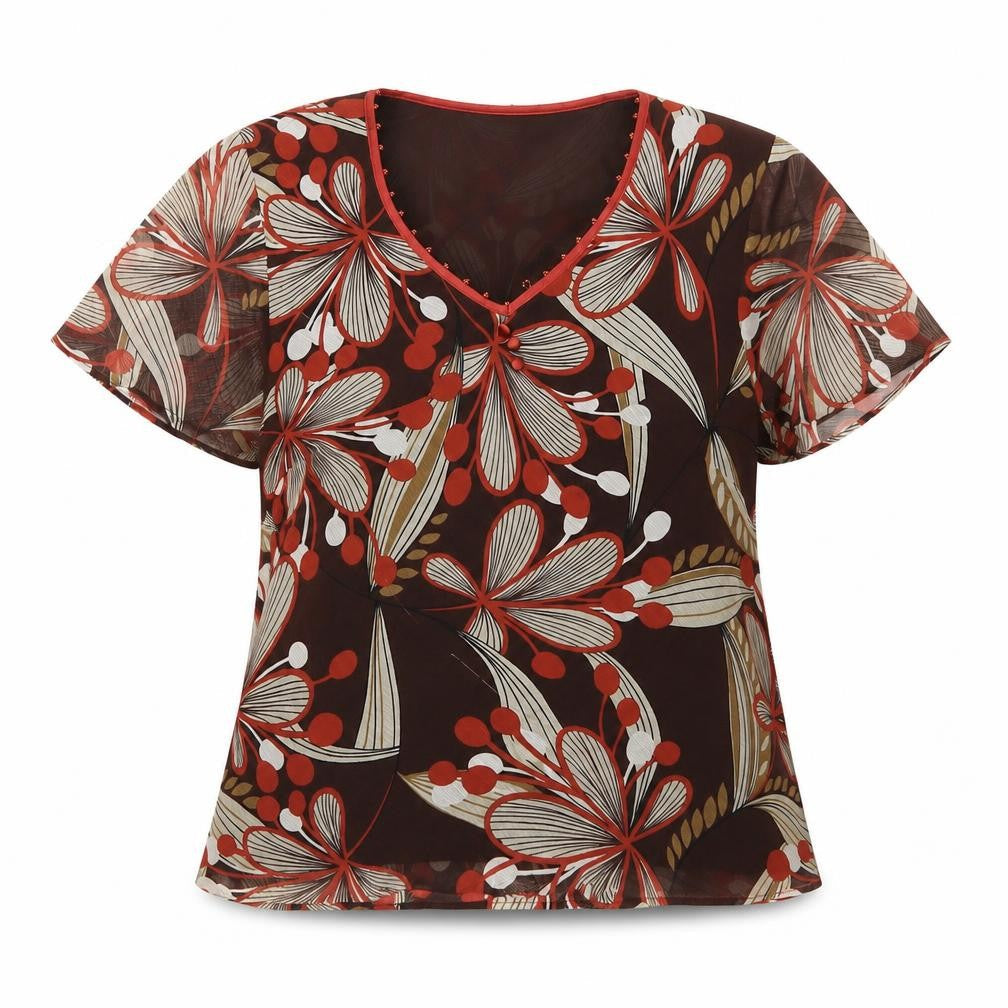 Jacques Vert Women's Brown Floral Tunic Blouse Size 12