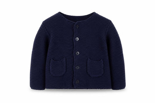 Front view of Jasper Conran Junior girls’ blue knit cardigan, 3-6 months