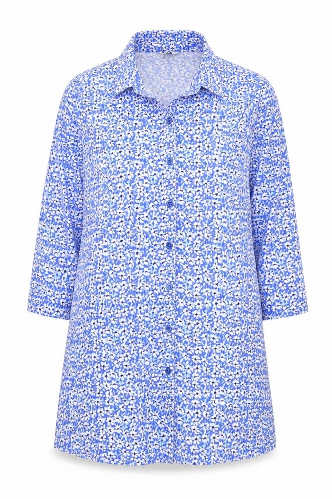 Cotton Traders Women's Blue Floral Button-Up Tunic Size 8