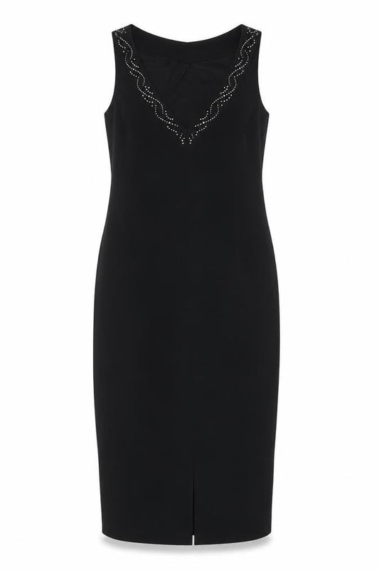 Roman Originals Black Sheath Dress - Elegant V-Neck, Party Size 14