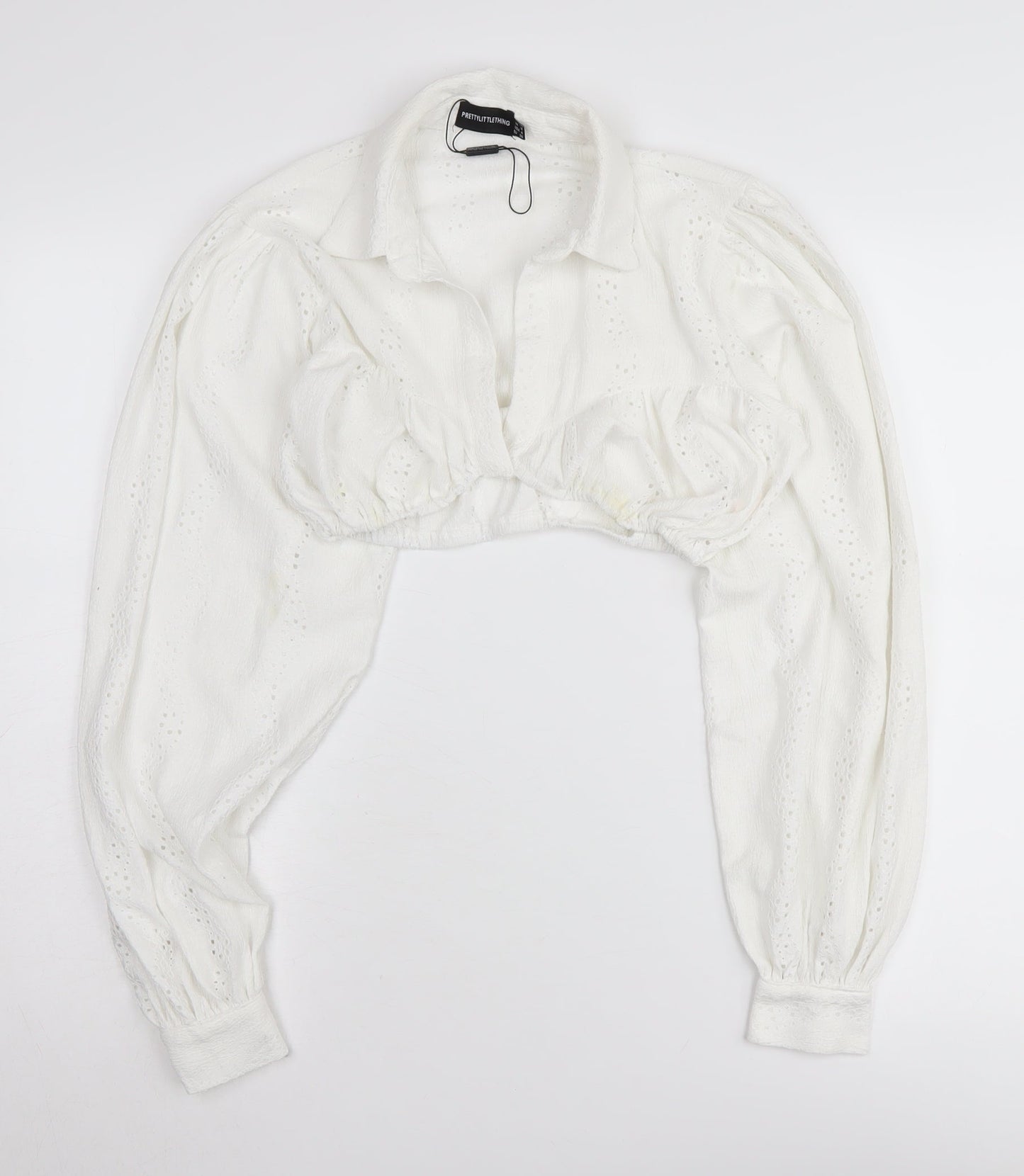 PrettyLittleThing Women's White Cropped Blouse - Size 8